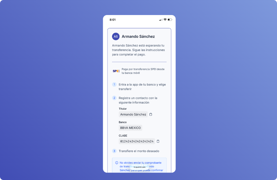 Ejemplo de link con datos para transferir